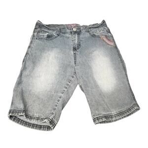 FUBU The Collection Light Washed Denim Bedazzled Shorts Back Pockets | Size 14
